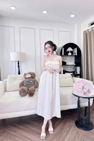Pleated long slip dress