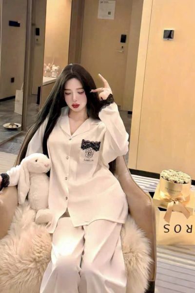 Luxury Mulberry Silk Pajama Set with Lace Trim
