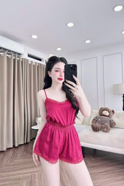 V neck Lace Trim Camisole Set