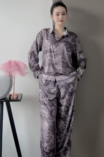 Midnight Forest Premium Mulberry Silk Long-Sleeve Pajama Set