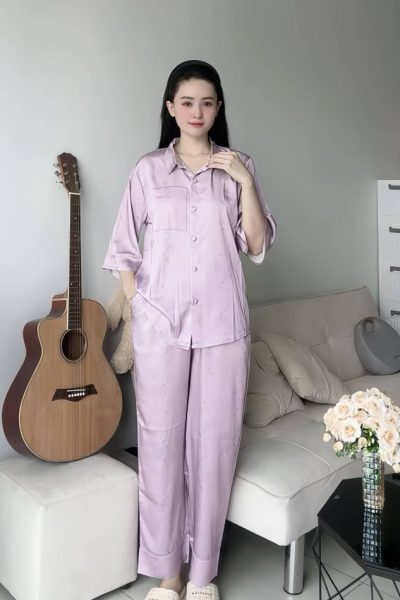 Blush Lavender Mulberry Silk Pajama Set – Relaxed Fit