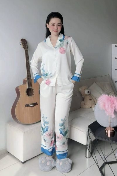 Floral Mulberry Silk Long-Sleeve Pajama Set